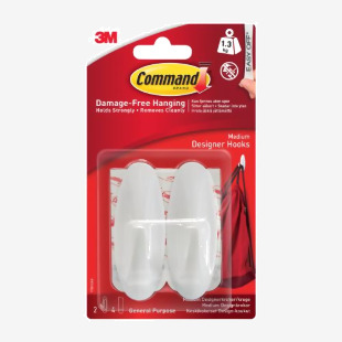 Command Medium Designer Hook 17081, White, 2 Hooks, 4 Medium Strips 7100348965