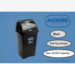 Addis Black 25Lt Plastic Roll Top Waste Rubbish Bin - PACK (3) NWT5881P