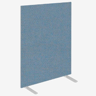This photo showcases a set of dynamic floor standing privacy screens. They feature an impulse plus oblong design with a sky blue fabric and light grey edges. These screens are free standing and will add a touch of color to any space.