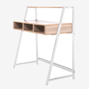 Nautilus Designs Vienna Compact Two Tier Workstation with Stylish Feature Frame and Upper Storage Shelf - White Frame - Oak Finish BDW/I203/WH-OK