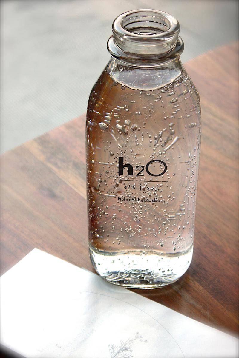 water in glass bottle h2o